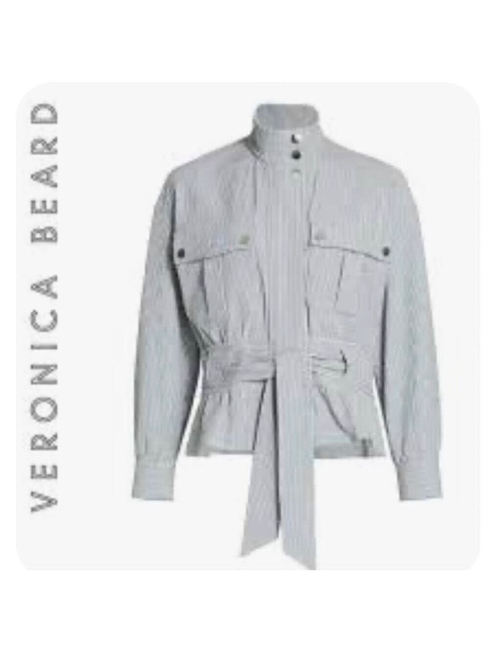 NWT Veronica Beard Bomber Jacket York Blue White Stripe Seersucker L!